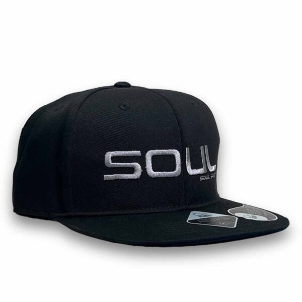 Sustainable Flat Bill Cap Black with Soul embroidered logo Design 3